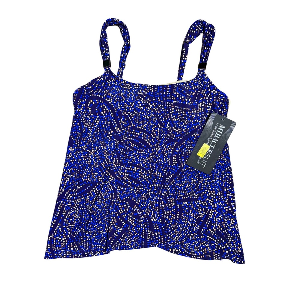 Miraclesuit Women Purple Blue Dotted Tankini Top Underwire Swim Size 14 NEW